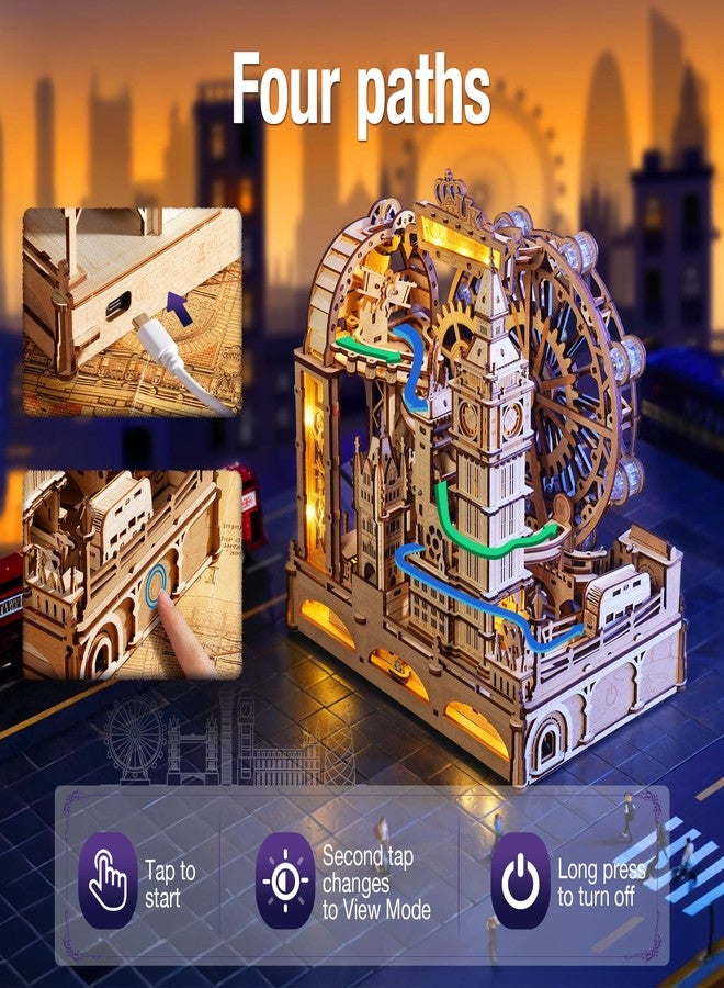 روكر ماربل ترافل لندن، ألغاز خشبية ثلاثية الأبعاد للكبار، مجموعة مسار الكرات الرخامية للكبار، لغز خشبي ثلاثي الأبعاد مع إضاءة LED، هدية مميزة للرجال والنساء - Image 4